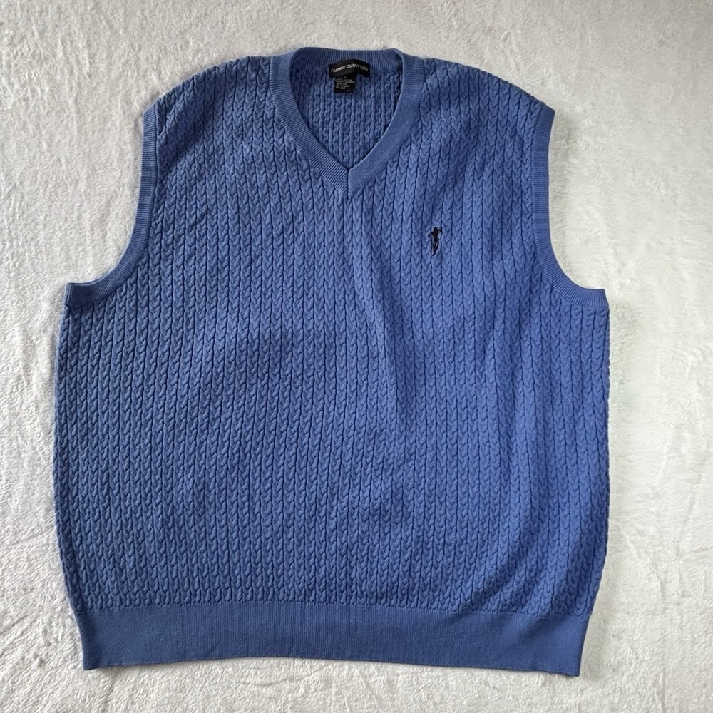 Fairway Outfitters Golf 100% Cotton Sweater Vest Mens XL Blue Cable Knit V-Neck